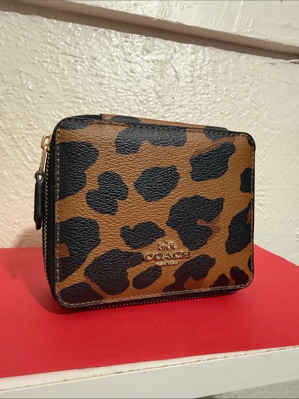 COACH Leopard-Print Zip Wallet in Brown and Black